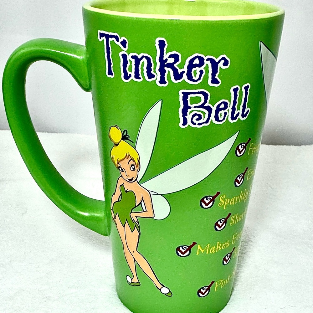 Disney Tinker Bell Tall Bright Green Character Mug EUC Gift Whimsical Tumbler